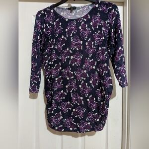 Lane Bryant Purple and White Floral Knit Top